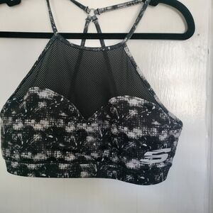 Sexy Skechers Active Wear Tie Dye Monochrome Mesh Cropped Top Sports Bra Large